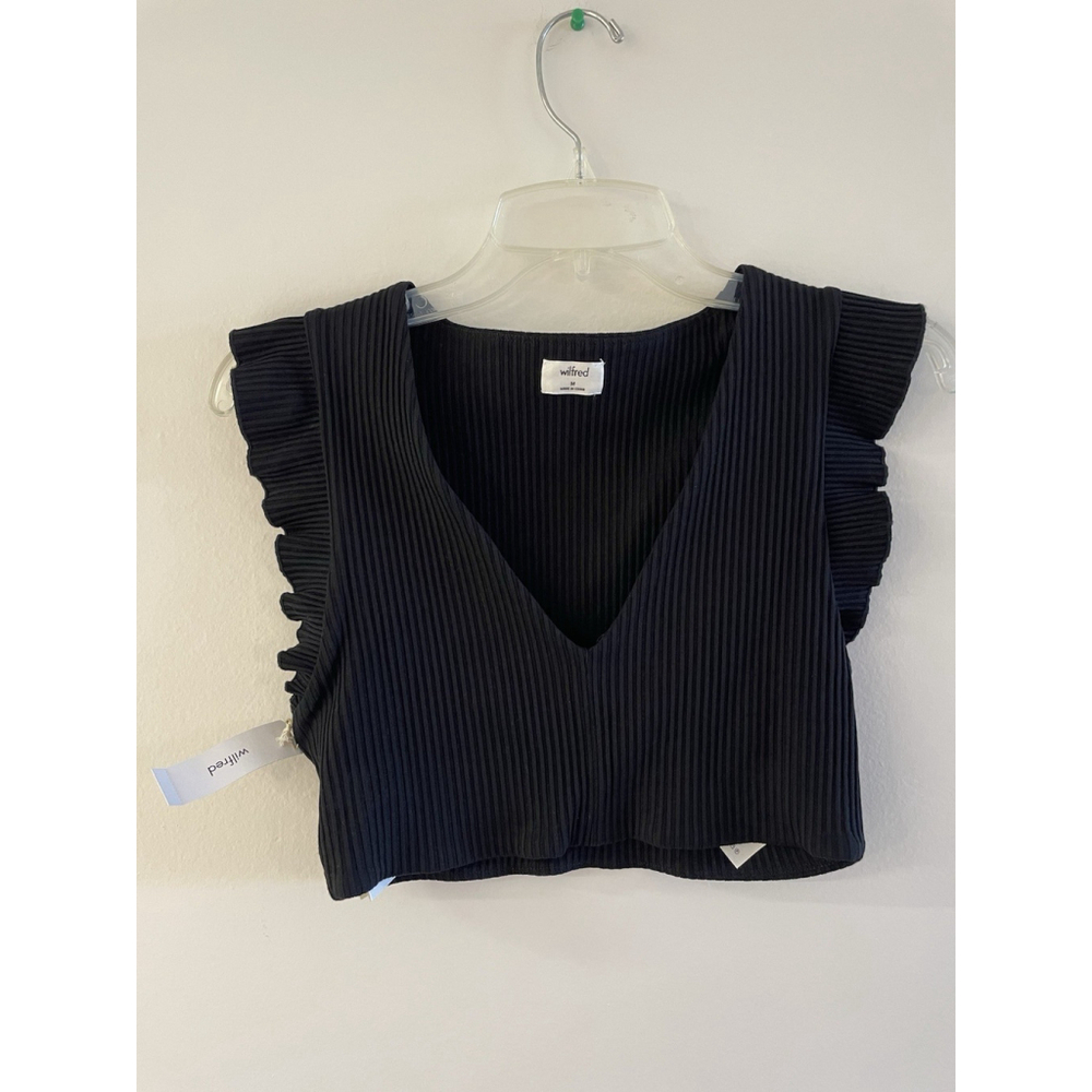 NEW! Aritzia Wilfred Black Crop Top With Ruffle Sleeve Size M